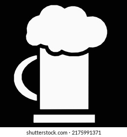 Vector black and white icon image of a full glass of beer with handle and overflowing foam sign and symbol for web, blog, gaming, etc.