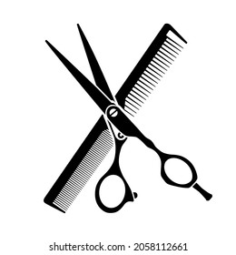 Vector black and white icon silhouette of crossed scissors and combs. Hairdressing symbols