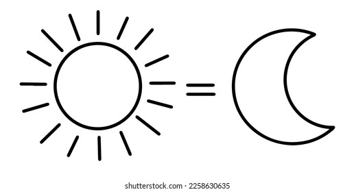 Vector black and white icon. The vernal equinox. Autumn equinox. The length of the day is equal to the length of the night. Vector illustration