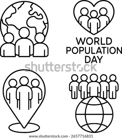 vector black and white icons about world population day 