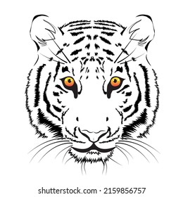 Vektorschwarz-weißer Illustration: ein Tigerkopf auf weißem Hintergrund