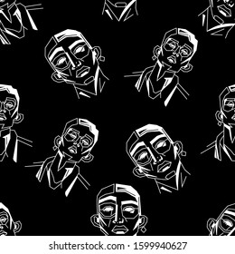 Vector black and white Illustration of abstract face.
Modern minimalism art style.