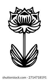Vector black and white illustration of an abstract flower in doodle style. Floral decorative element.