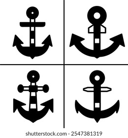 Vector black and white illustration of anchor icon for business. Stock vector design.