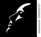 vector black and white illustration of a beautiful female face formed by a shadow. useful for advertising products for women, beauty salons, decorative and care cosmetics, logo, print, poster, design