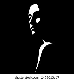 vector black and white illustration of a beautiful female face formed by a shadow. useful for advertising products for women, beauty salons, decorative and care cosmetics, logo, print, poster, design