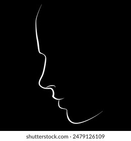 Ilustración en blanco y negro de Vector de un hermoso rostro femenino formado por una sombra. útil para productos publicitarios para mujeres, salones de belleza, cosméticos decorativos y de cuidado, logotipo, impresión, póster, diseño