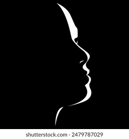 vector black and white illustration of a beautiful female face formed by a shadow. useful for advertising products for women, beauty salons, decorative and care cosmetics, logo, print, poster, design