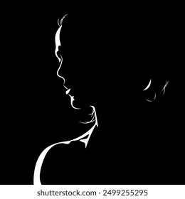 vector black and white illustration of a beautiful female face formed by a shadow. useful for advertising products for women, beauty salons, decorative and care cosmetics, logo, print, poster, design