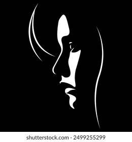 vector black and white illustration of a beautiful female face formed by a shadow. useful for advertising products for women, beauty salons, decorative and care cosmetics, logo, print, poster, design