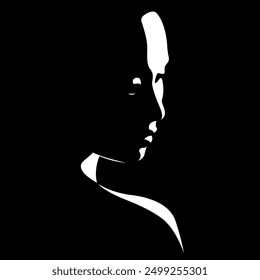 vector black and white illustration of a beautiful female face formed by a shadow. useful for advertising products for women, beauty salons, decorative and care cosmetics, logo, print, poster, design