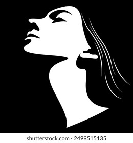 vector black and white illustration of a beautiful female face formed by a shadow. useful for advertising products for women, beauty salons, decorative and care cosmetics, logo, print, poster, design