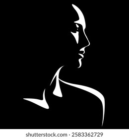 vector black and white illustration of a beautiful female face formed by a shadow. useful for advertising products for women, beauty salons, decorative and care cosmetics, logo, print, poster, design