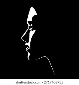 vector black and white illustration of a beautiful female face formed by a shadow. useful for advertising products for women, beauty salons, decorative and care cosmetics, logo, print, poster, design
