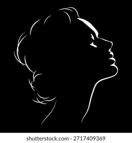 vetor preto e branco ilustração de um belo rosto feminino formado por uma sombra. útil para a publicidade de produtos para mulheres, salões de beleza, cosméticos decorativos e cuidados, logotipo, impressão, cartaz, design