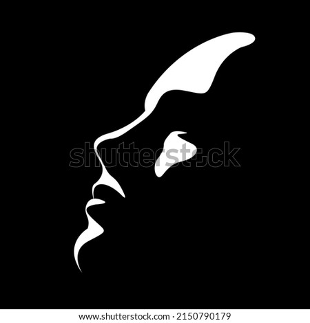 vector black and white illustration of a beautiful female face formed by a shadow. useful for advertising products for women, beauty salons, decorative and care cosmetics, logo, print, poster, design
