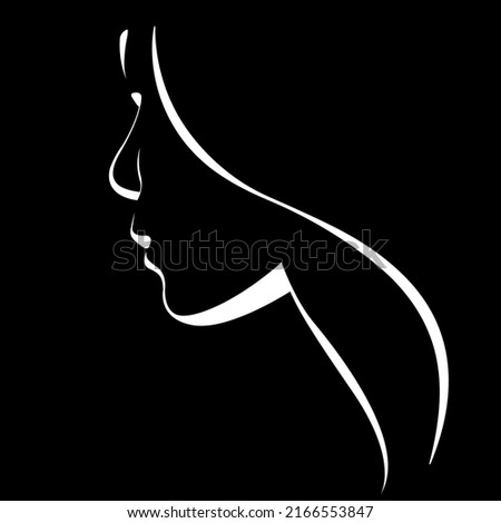 vector black and white illustration of a beautiful female face formed by a shadow. useful for advertising products for women, beauty salons, decorative and care cosmetics, logo, print, poster, design