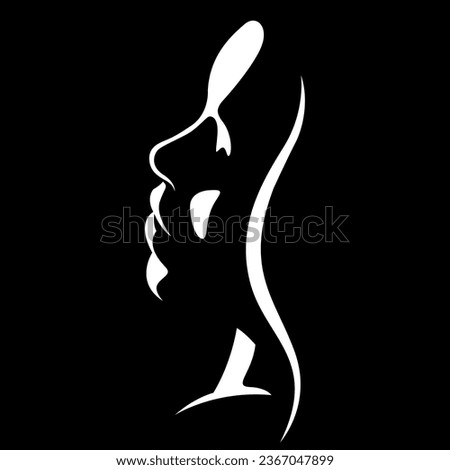 vector black and white illustration of a beautiful female face formed by a shadow. useful for advertising products for women, beauty salons, decorative and care cosmetics, logo, print, poster, design