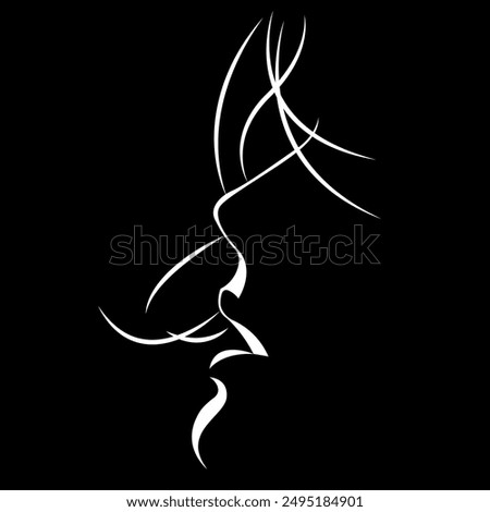 vector black and white illustration of a beautiful female profile formed by shadow. girl with flying hair. useful for advertising products for women, beauty salons, decorative and care cosmetics