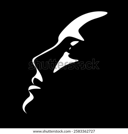vector black and white illustration of a beautiful female face formed by a shadow. useful for advertising products for women, beauty salons, decorative and care cosmetics, logo, print, poster, design