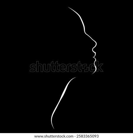 vector black and white illustration of a beautiful female face formed by a shadow. useful for advertising products for women, beauty salons, decorative and care cosmetics, logo, print, poster, design