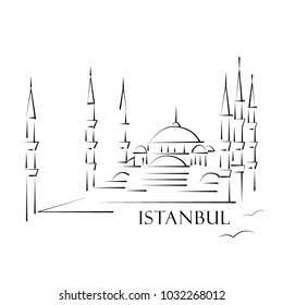 Vector black and white illustration of Blue Mosque in Istanbul