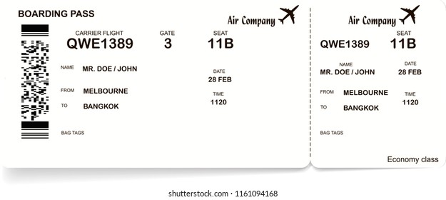 Vector black and white illustration of boarding pass ticket. Isolated on white background.