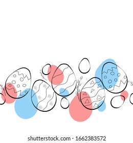 vector black and white illustration border with easter eggs and wreaths, background for covers, posters, easter cards,  ribbon, scotch tape