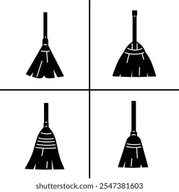 Vector black and white illustration of broom icon for business. Stock vector design.