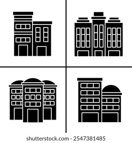 Vektor schwarz-weiße Illustration des Gebäudes Symbol für Unternehmen. Stock-Vektordesign.