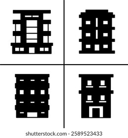 Vector black and white illustration of building icon for business. Stock vector design.