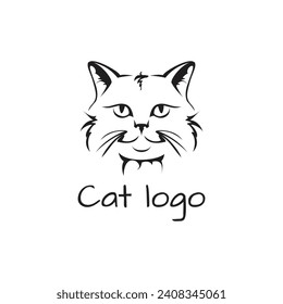 Vector black and white illustration of a cat in minimalist style. Can be used for logo and print on any background
