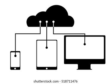 Vector black and white illustration of cloud connection
