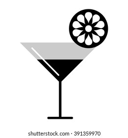 Vector black and white illustration of cocktail and citrus, isolated on the white background. Series of Food and Drink Object, Icons and Illustrations.