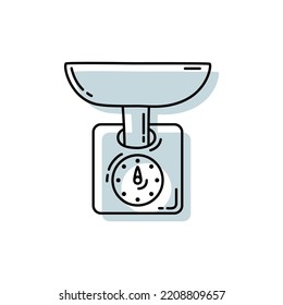 Ilustración vectorial en blanco y negro con fondo de color en un estilo dibujado a mano, escalas de cocina