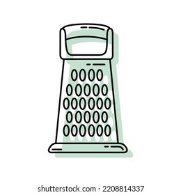 Vector black and white illustration with a colored background in a hand-drawn style, kitchen grater