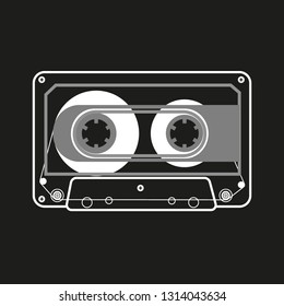 Vector black and white illustration compact tape cassettes on black background