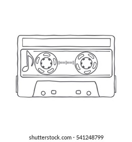 Vector black and white illustration compact tape cassettes. Web graphics, banners, advertisements, stickers, labels, business templates, t-shirt. Isolated on a white background