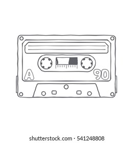 Vector black and white illustration compact tape cassettes. Web graphics, banners, advertisements, stickers, labels, business templates, t-shirt. Isolated on a white background