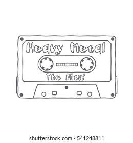 Vector black and white illustration compact tape cassettes. Web graphics, banners, advertisements, stickers, labels, business templates, t-shirt. Isolated on a white background