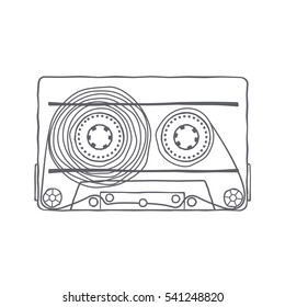 Vector black and white illustration compact tape cassettes. Web graphics, banners, advertisements, stickers, labels, business templates, t-shirt. Isolated on a white background