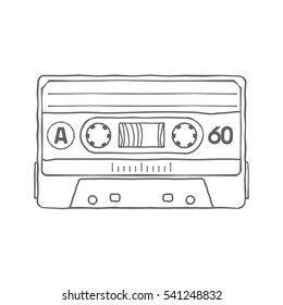 Vector black and white illustration compact tape cassettes. Web graphics, banners, advertisements, stickers, labels, business templates, t-shirt. Isolated on a white background