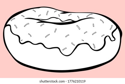 Vektorschwarz-weiße Illustration eines leckeren Donuts in Eis mit Sprinklen