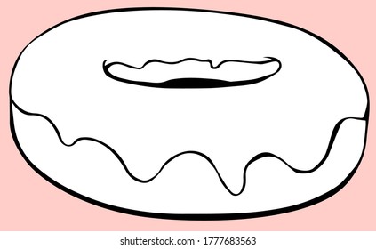 Vector black and white illustration of a delicious donut with chocolate/caramel/