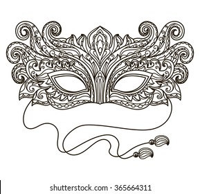 vector, black and white illustration, design element, outline, doodle, mask, masquerade, holiday, coloring book, pages, art, abstraction