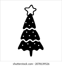 Vektorschwarz-weiße Illustration auf doodalem Weihnachtsbaum