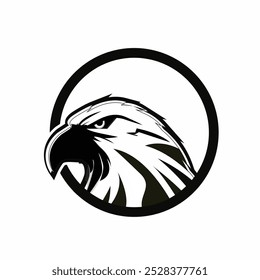 Vector black and white illustration of an Eagle head with circle shape, mascot logo, logo design
