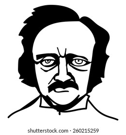 A vector, black and white illustration of Edgar Allan Poe