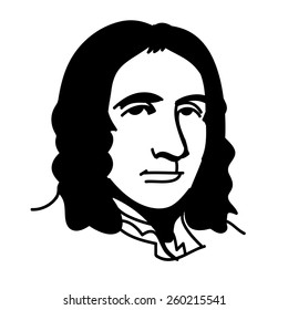 A vector, black and white illustration of Edmond Halley