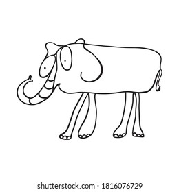 Ilustración vectorial en blanco y negro de un elefante. El niño dibuja elefante sobre un fondo blanco aislado.